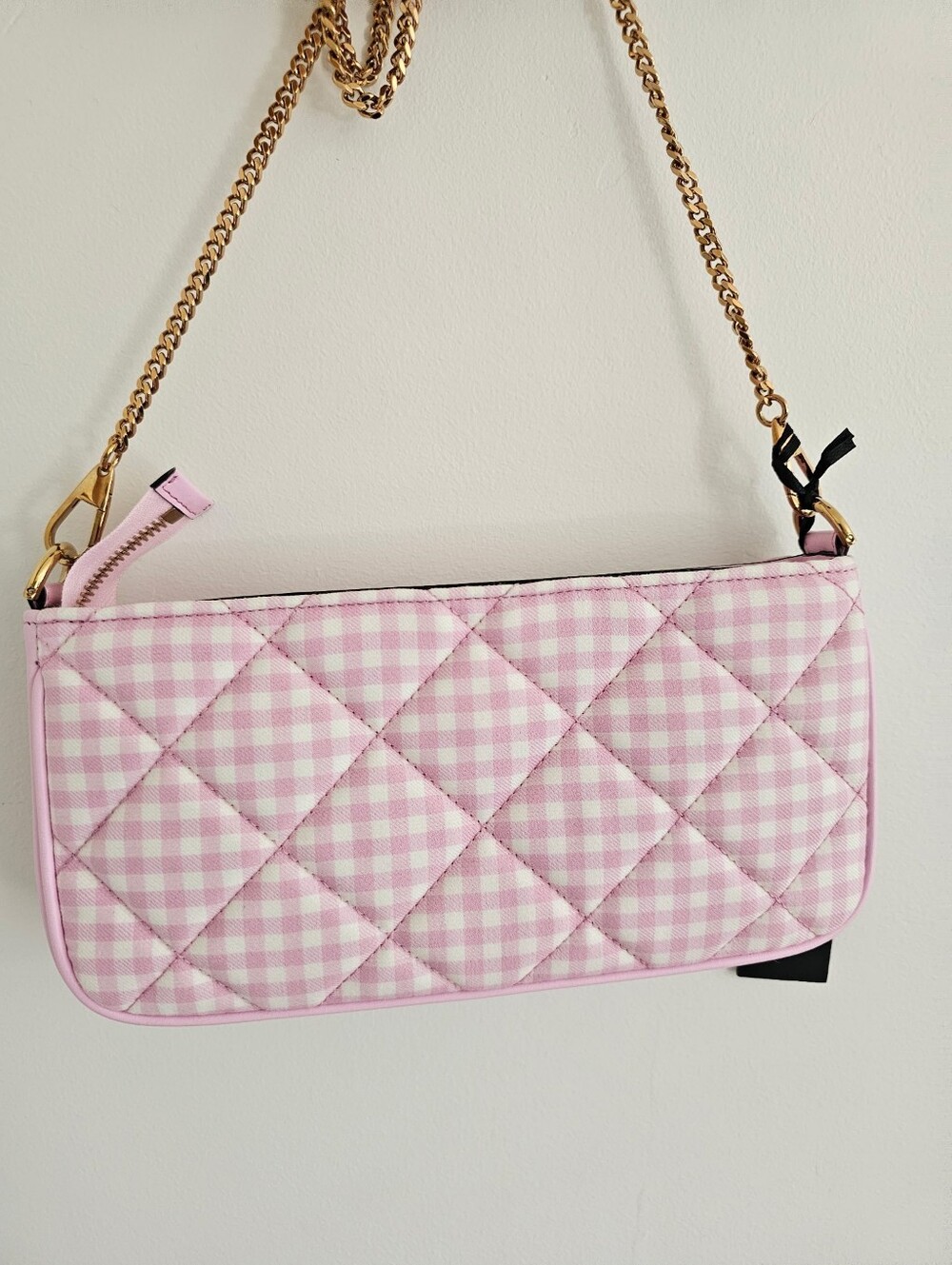 NWT Versace Pink Quilted Gingham Shoulder or Crossbody Bag with Gold Chain - Picture 14 of 16